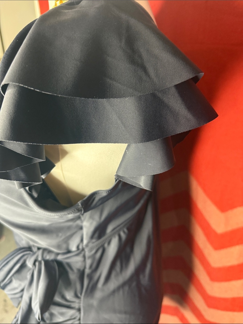 Black Wrap Front swimsuit with Shoulder Ruffles - Picture 4 of 5
